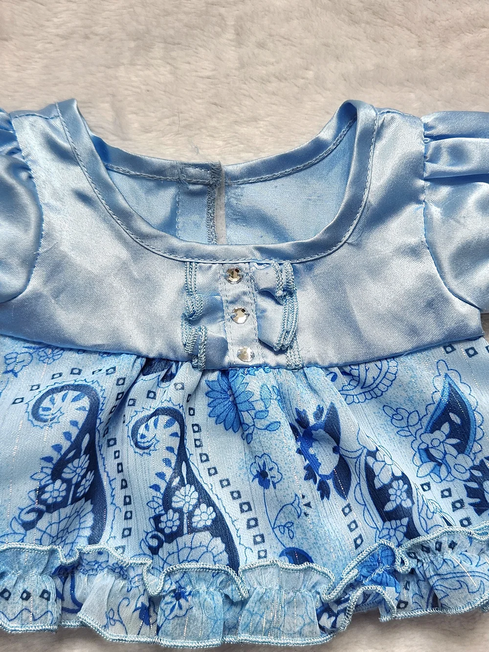 Build-A-Bear Vintage 2010 Light Blue Paisley Satin Doll Dress Y2K Aesthetic